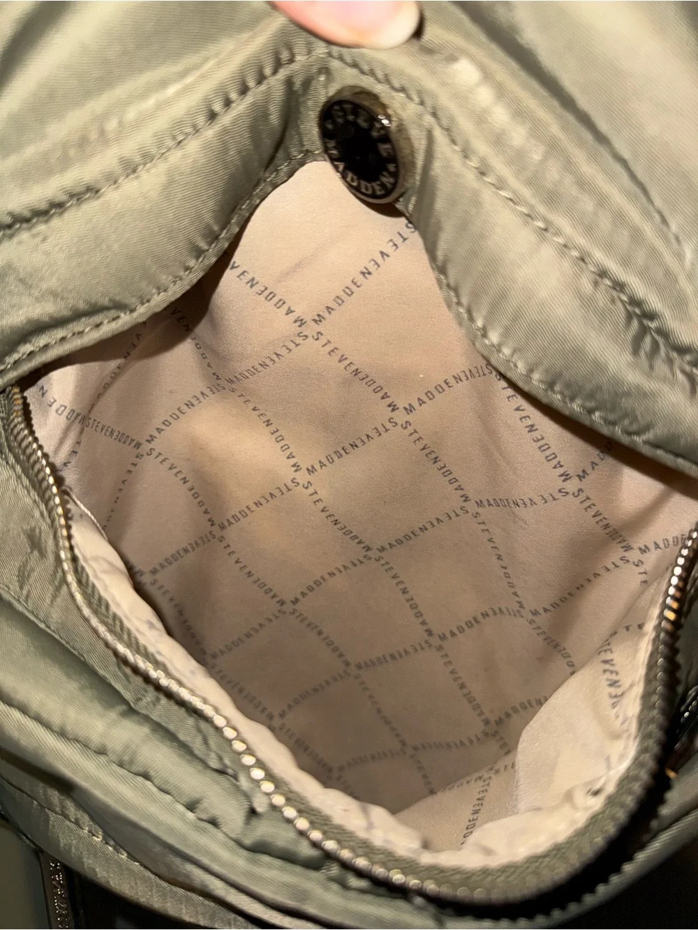 Steve Madden Light Beige Nylon Backpack with Front Zip Pockets